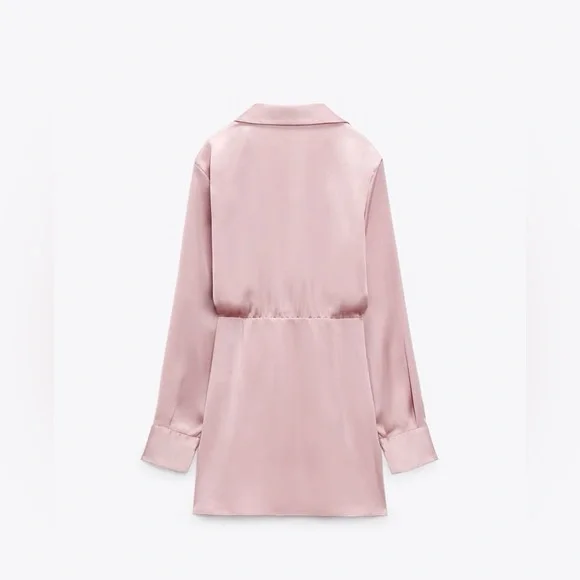 Zara mini dress satin effect drapped long sleeve pink party wedding coctail - Picture 10 of 10